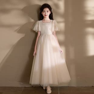 Children's Formal Dress Export Source, Champagne Satin Simple Tutu Dress for Girls Violin Performance Princess Dress