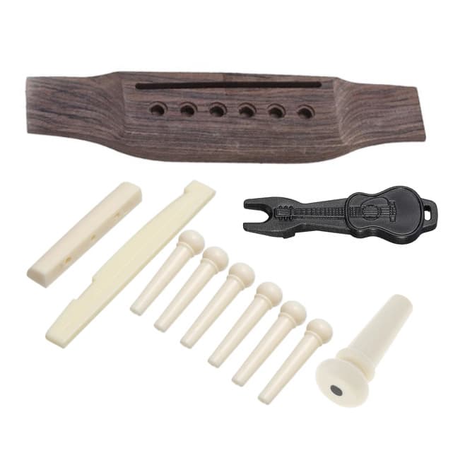 Guitar Solid Wood Bridge Saddle String Pegs Nut and Saddle Puller Set