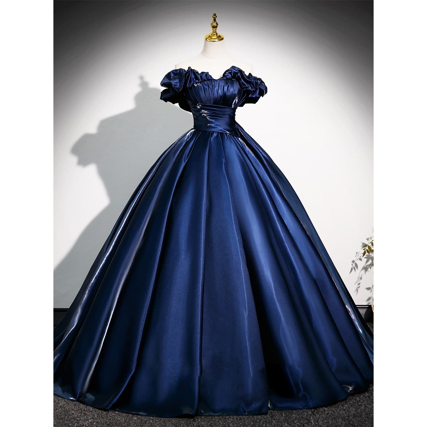 Blue evening dress satin student day 18-year-old adult ceremony princess dress art exam graduation host chorus performance