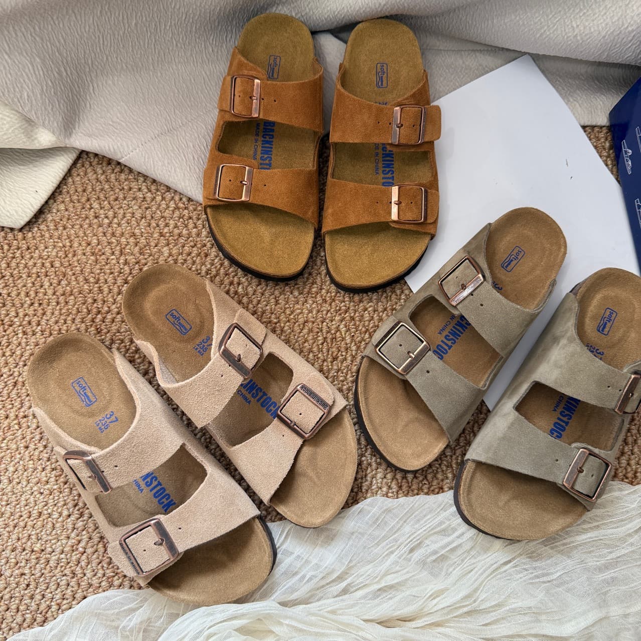 Original Leather Cork Birkenstock Two-Strap Sandals for Women 2026 Summer Couple Thick-Soled Slip-On Fashion Outdoor Trendy Shoes