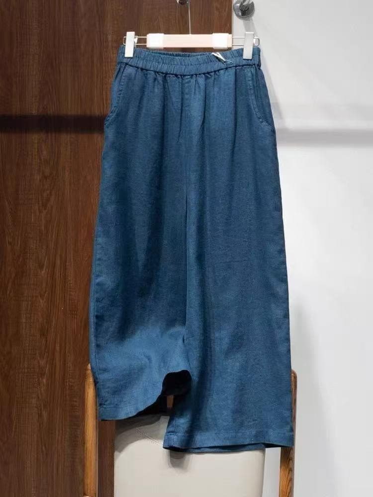 This year's popular summer thin high-waisted cotton and linen wide-leg pants women's loose slim straight pants versatile eight-point linen pants