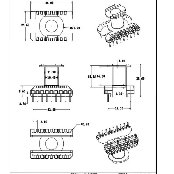 EC28-28 (9+9) Bakelite Transformer Bobbin Manufacturer Wholesale Heat-Resistant Injection Molded Insulating Parts
