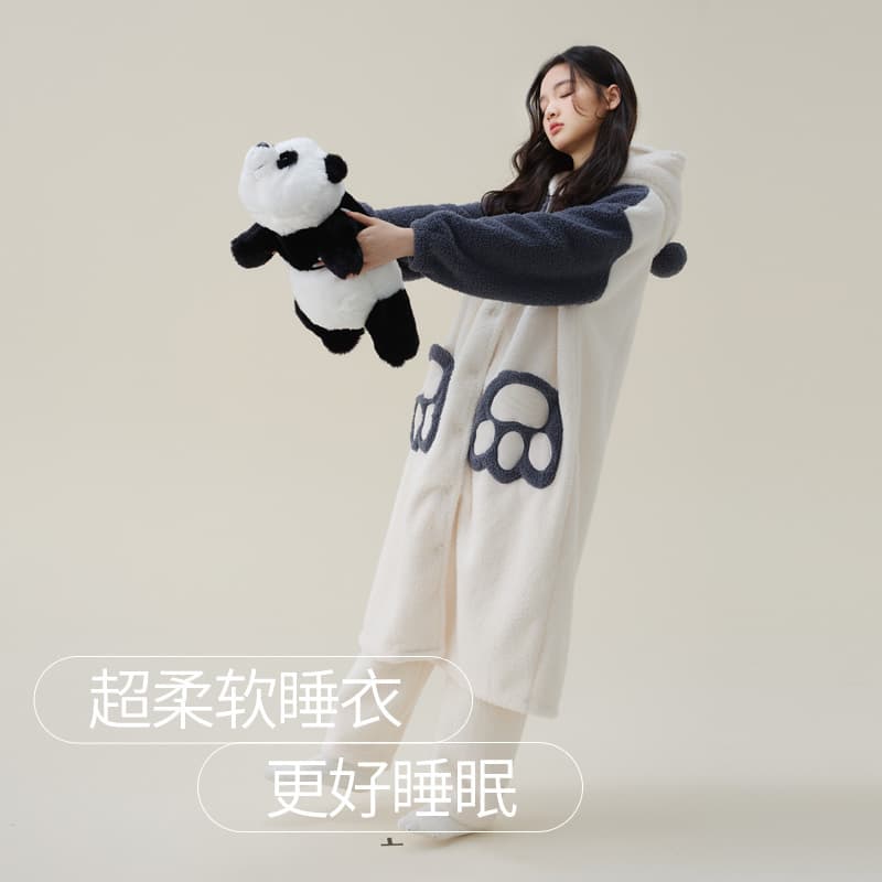 In Stock Autumn/Winter Coral Fleece Thickened Sleepwear for Men and Women Couples Homewear Set Wearable Outdoors Winter