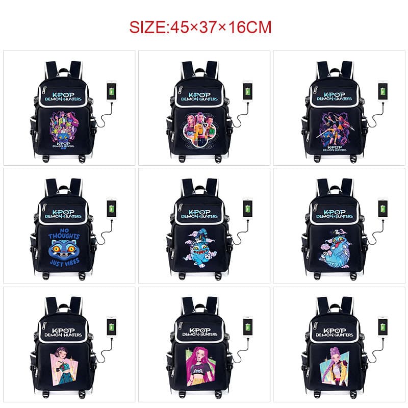 KPop Demon Hunters Merchandise Student Large Capacity Schoolbag Printed Flap Backpack USB Charging Travel Bag