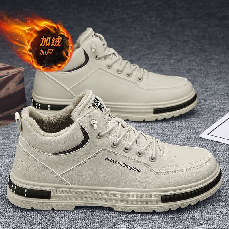 Men's Shoes 2024 Winter New Style High-Top Sneakers Fleece-Lined Thickened Cotton Shoes, Men's Versatile Trendy Sport Casual Shoes
