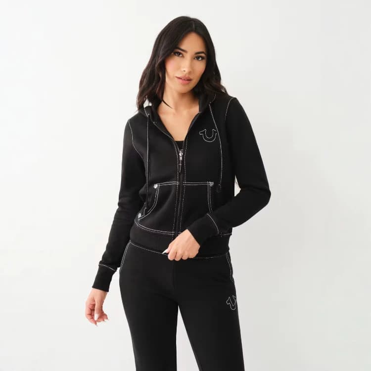 1409 Vintage Zip-Up Hoodie Printed Sweatshirt Set for Women