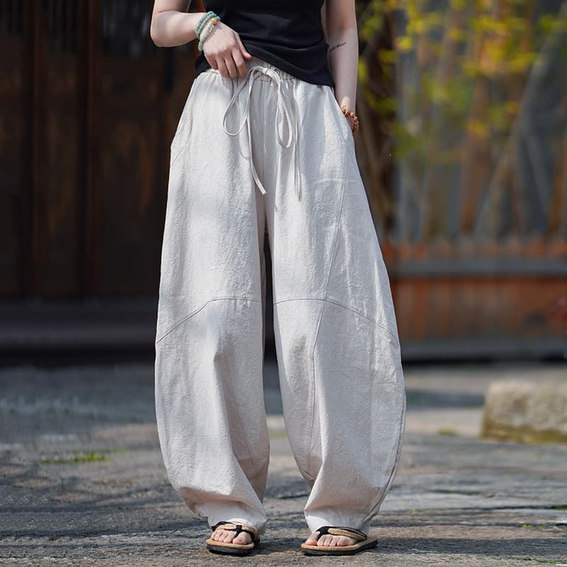 Summer New Chinese Cotton Linen Casual Pants, Japanese Retro Loose Wide-Leg Lantern Pants, Plus Size Draping Zen Long Pants for Men