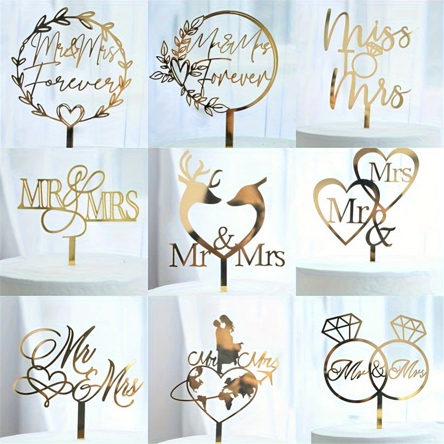 9-piece set of ins style MR&MRS love wedding proposal acrylic cake insert couple cake decoration