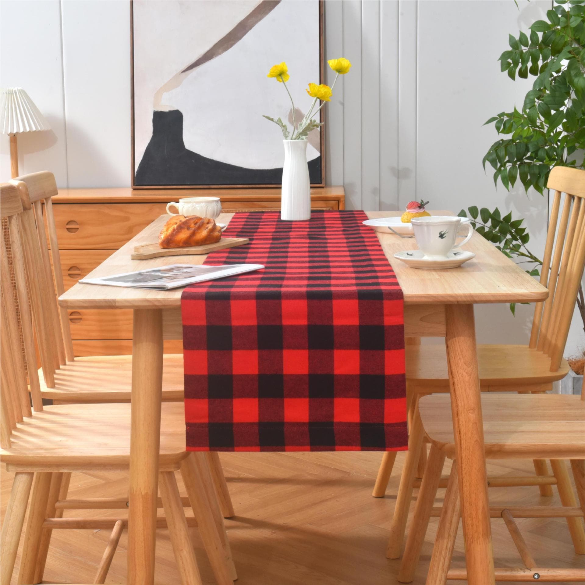 Red Black Plaid American Country Long Table Cloth Dining Table Cloth Atmosphere Coffee Table Cover Christmas Decoration Table Runner