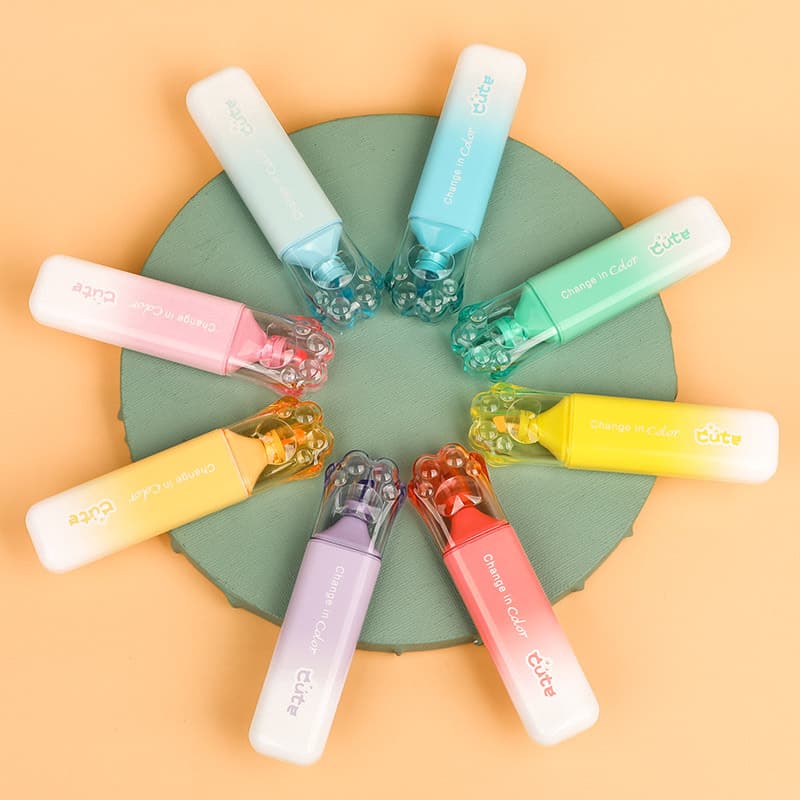 12019H Cat Paw Highlighter Cute Student Journal Pen Diamond Hard Tip Highlighter Opaque Non-Bleed Marker