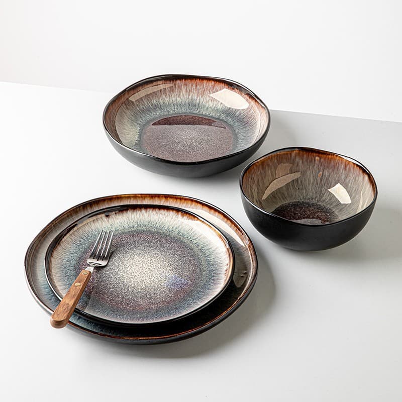 Flame Cross-Border Kiln-Transformation Glaze Dinnerware Gradient Irregular Ceramic Bowls Plates Dishes Export to Europe and America Vintage Porcelain Single Piece