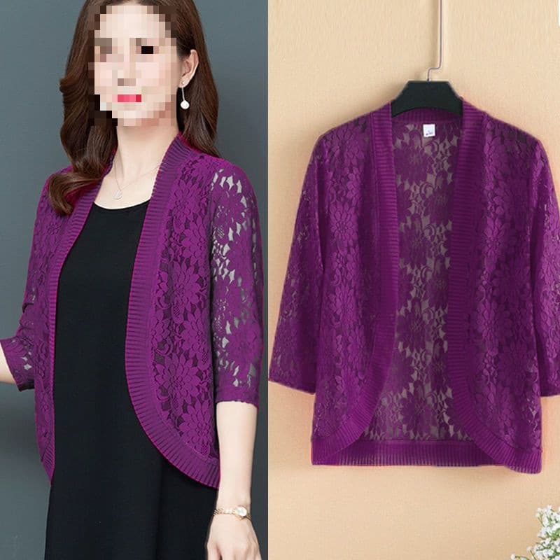 Lace Cardigan Shawl Plus Size Women's Coat Three-Quarter Sleeve Outer Vest, Summer/Autumn New Sun Protection Jacket Air Conditioning Cardigan