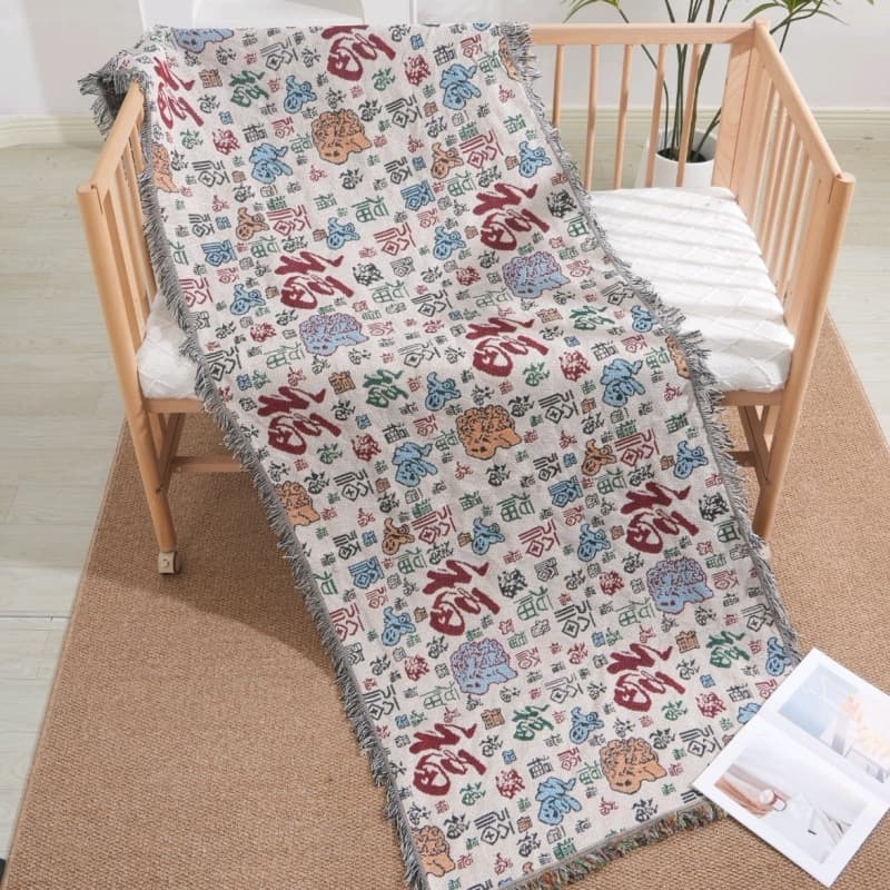 New tassel-edged cover blanket, all-season double-sided backrest (size includes tassels ±5cm)