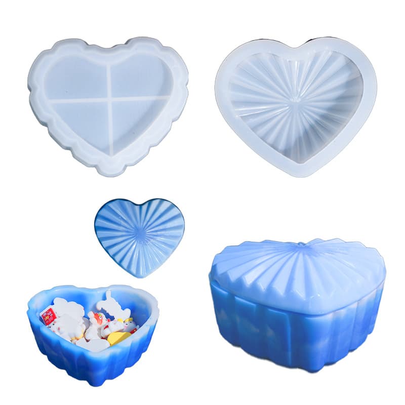 DIY Handmade Epoxy Resin Mold Striped Heart Storage Box Silicone Mold Jewelry Ornament Cross-Border Hot Sale