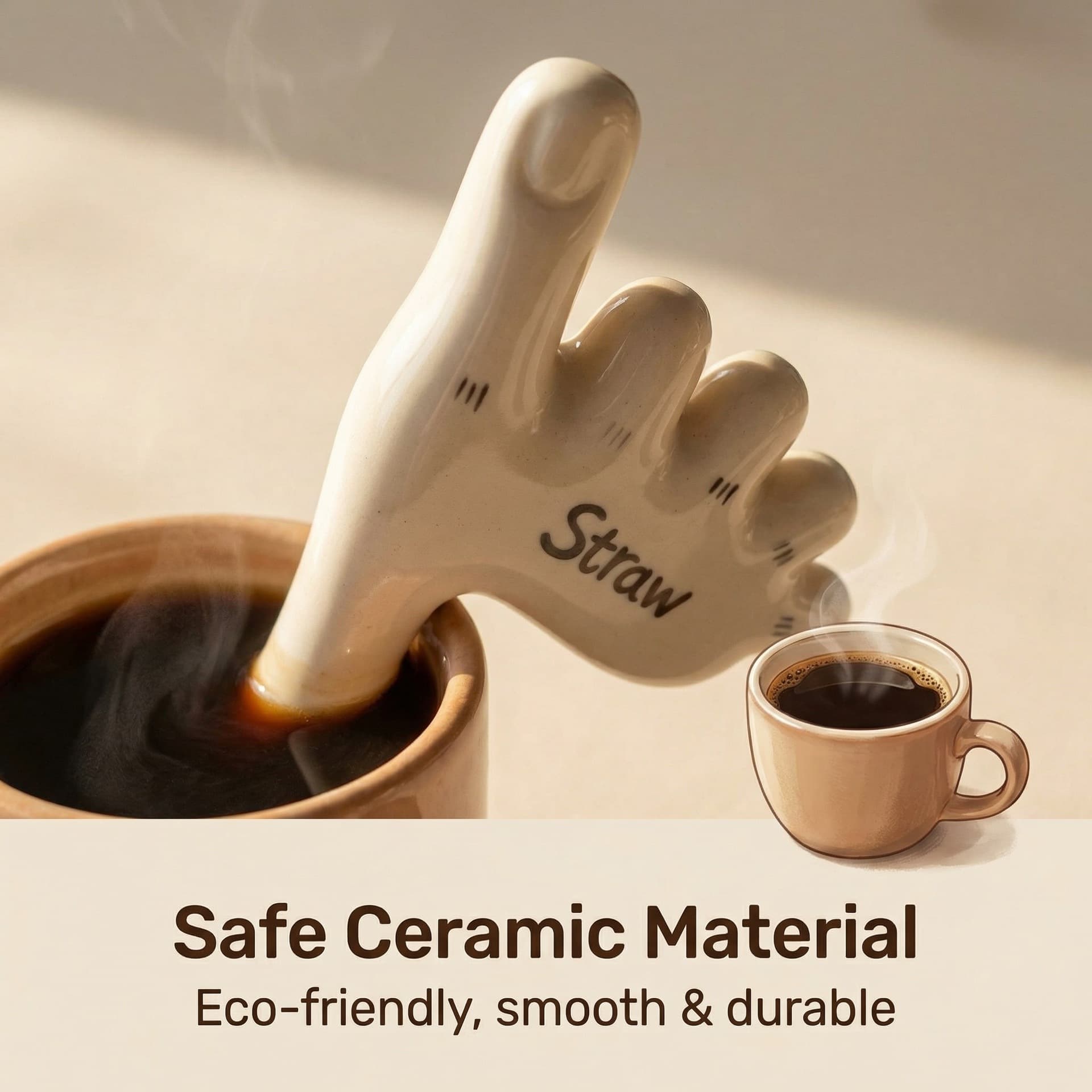 Ceramic Thumb Straw Sole Straw Creative Coffee Cup Drinking Set Funny Cute Ins Style Handmade Daily Drinkware