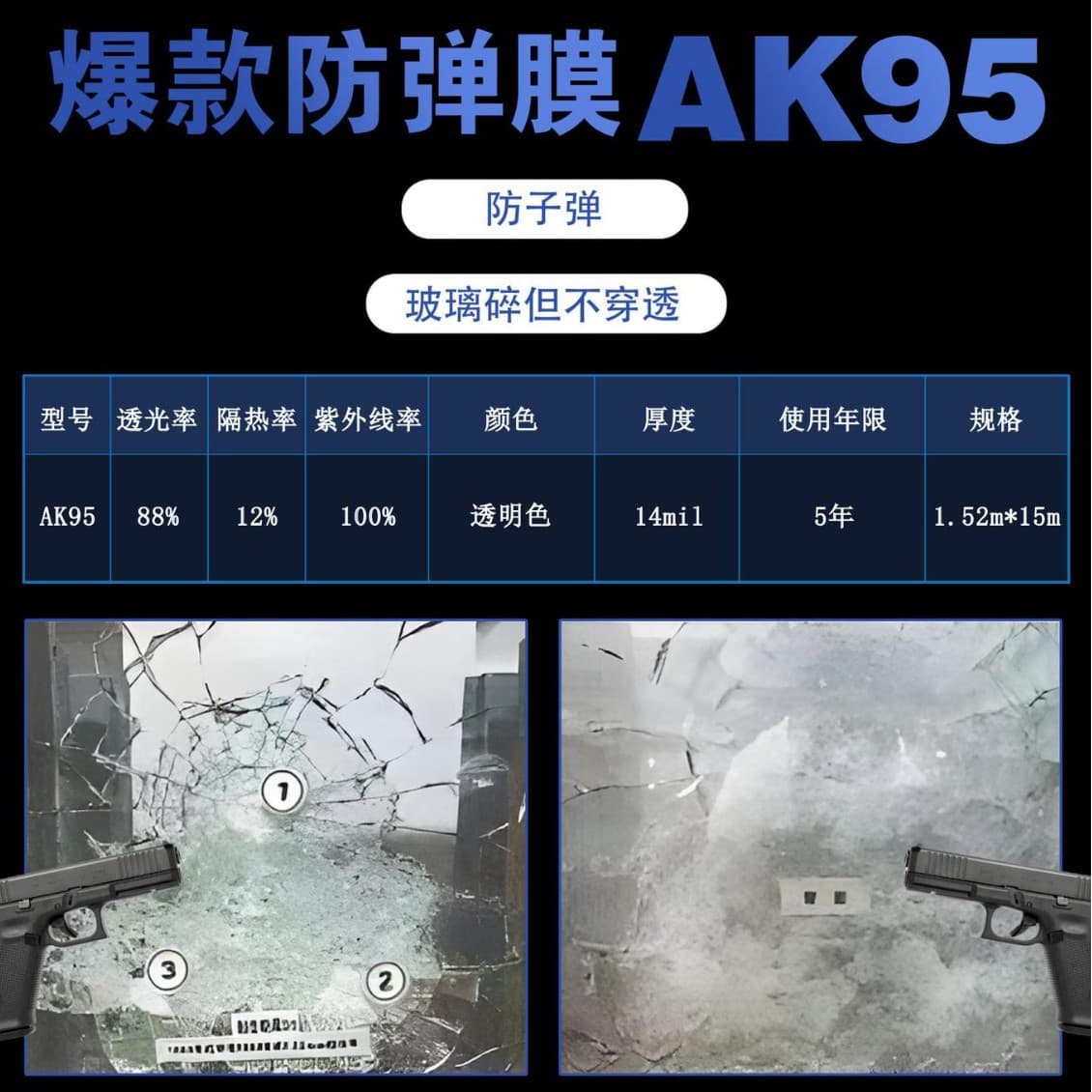 14mil Bank-Specific Film AK95 Safety Film Glass Explosion-Proof Film Bank Anti-Shatter Tempered Transparent Glass Film