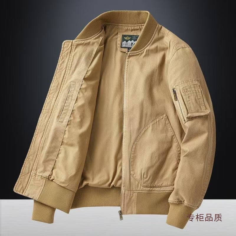New Spring and Autumn Flight Jacket Men's Vintage Baseball Collar Jacket Top Workwear Outerwear Men's Spring and Autumn Trendy