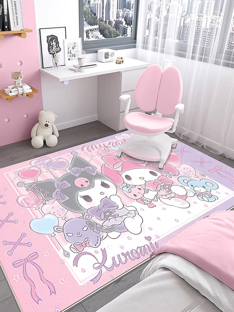 Kuromi Cartoon Bedroom Chair Mat Kids Room Study Chair Rug Reading Area Computer Chair Swivel Chair Floor Mat