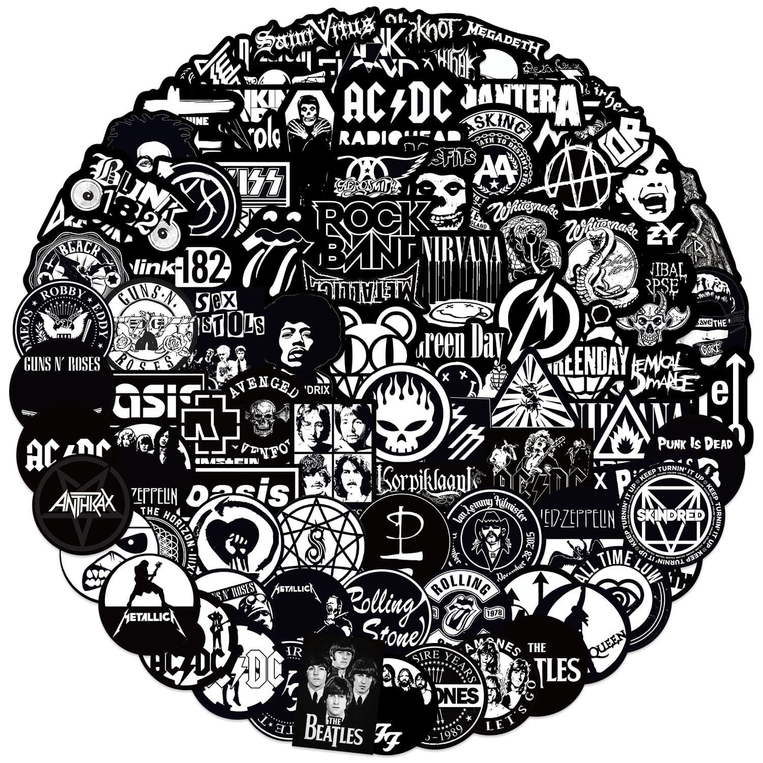 105 Black Background Rock Band Logo Graffiti Stickers. DIY Waterproof Phone Case Guitar Decoration Cross-Border Wholesale