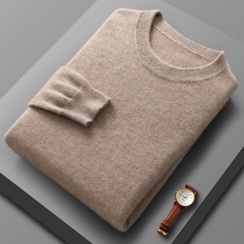 New Spring/Autumn Men's Round Neck Australian Wool Sweater Casual Top Base Layer Solid Color Versatile Knitwear