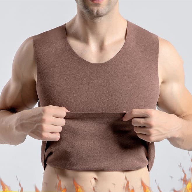 Men's Warm Thermal Vest Round Neck Seamless Fine Fleece Slim Fit Double-Sided Velvet Simple Solid Color Underwear for Autumn and Winter