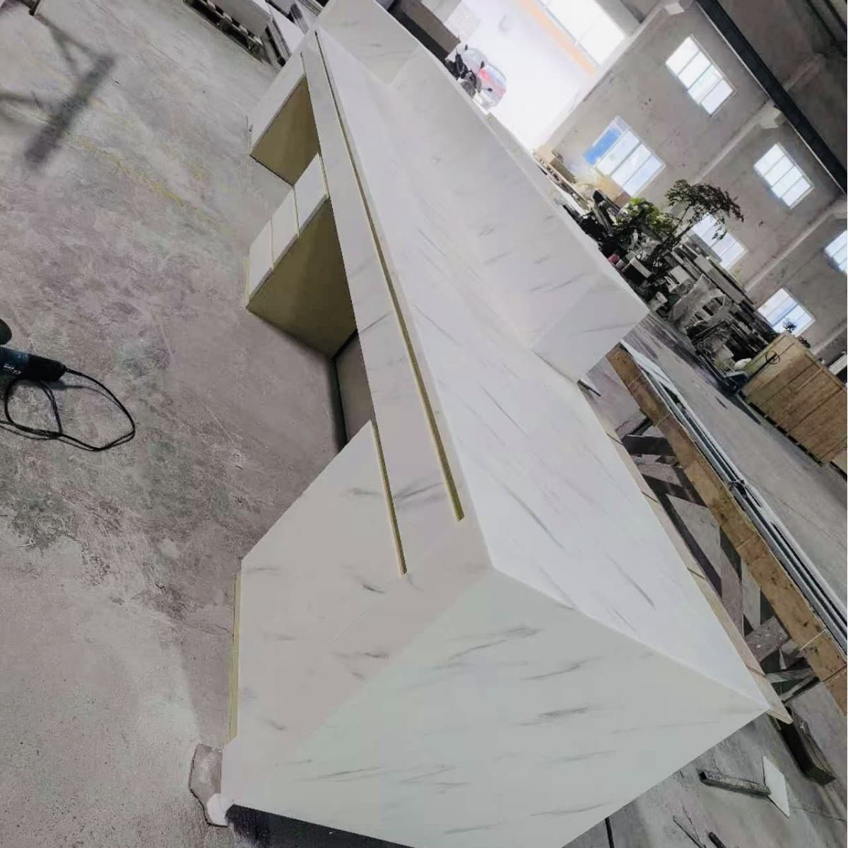 Acrylic artificial stone reception desk lobby welcome desk office front desk simple curved reception desk cashier desk white