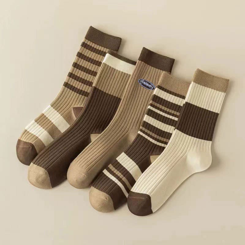 Autumn/Winter Women's Mallard Color Mid-Calf Socks, Versatile Simple Stacked Socks, Academic Style Brown Long Socks