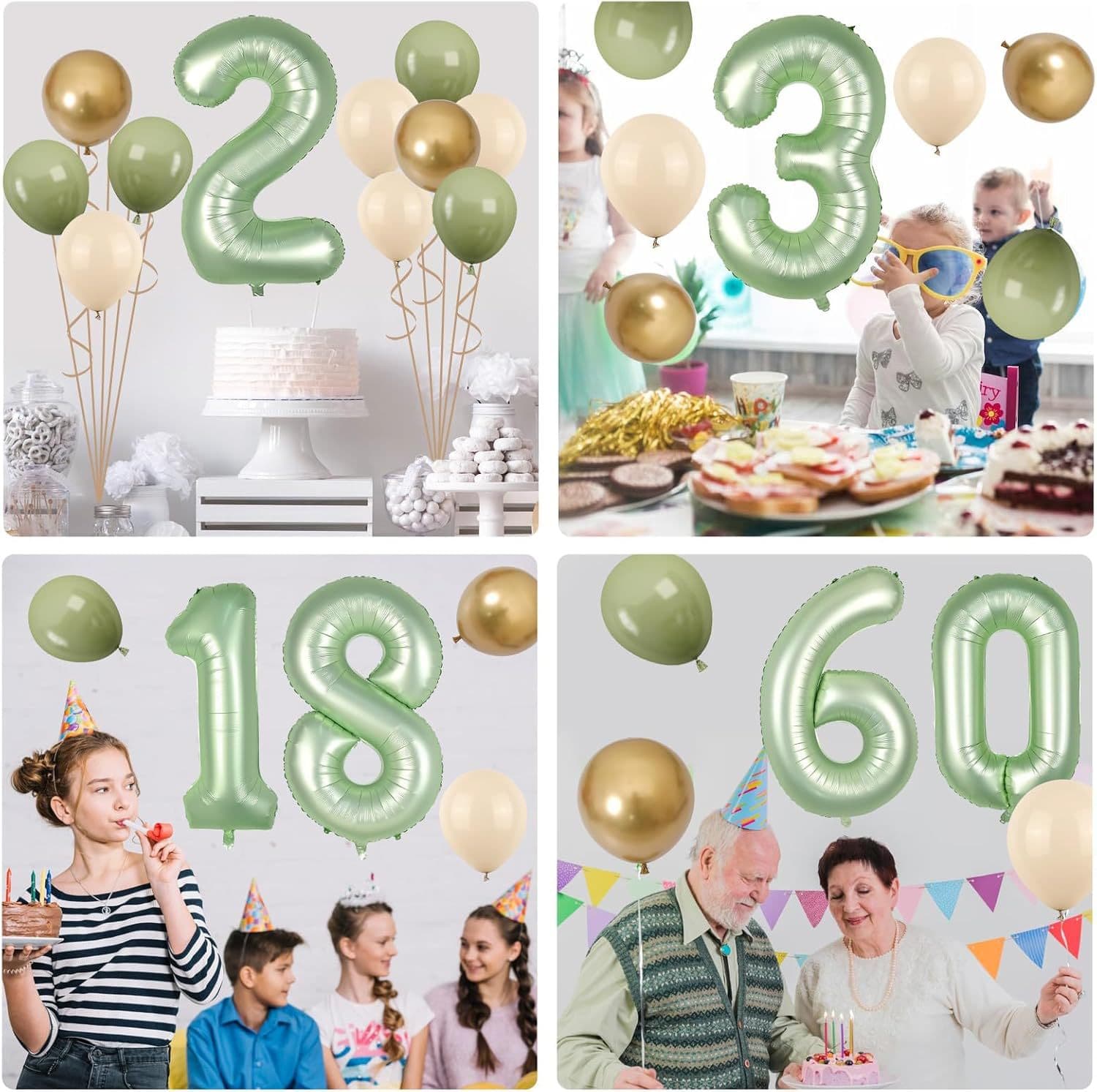 Olive Green Number Latex Metallic Gold Balloon Set Kids Birthday Party Decorations Hot Selling Cross-Border
