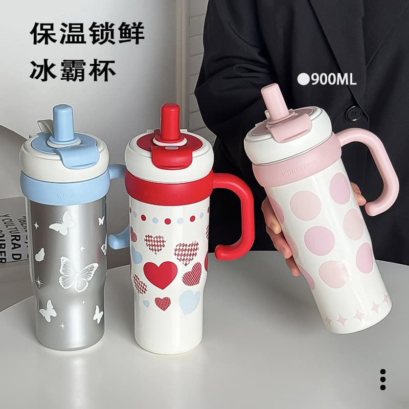 Cross-border 304 Stainless Steel Insulated Cup Creative High-Appearance Cartoon Pattern Car Cup Outdoor with Handle Ice Master Cup