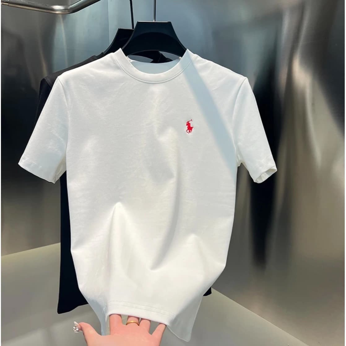 Heavyweight Pure Cotton T-Shirt Summer Trendy Embroidered Small Red Horse Short Sleeve Casual Breathable Sports Half Sleeve