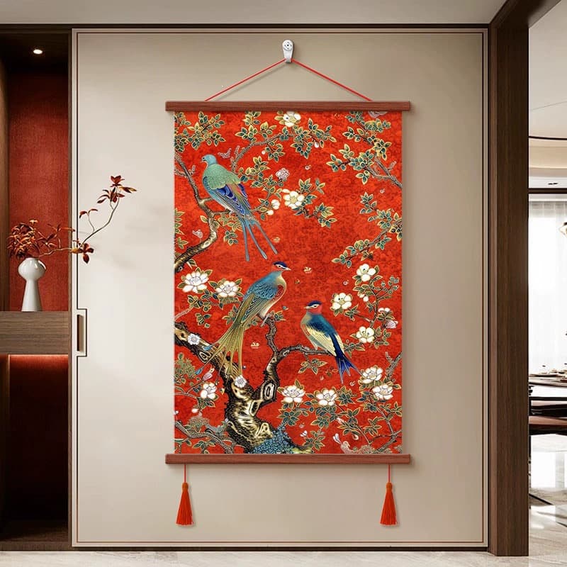 Joy on the Branches New Chinese Style Flower and Bird Hanging Painting Living Room Sofa Background Decorative Painting with Good Meaning Hallway Entry Niche Painting