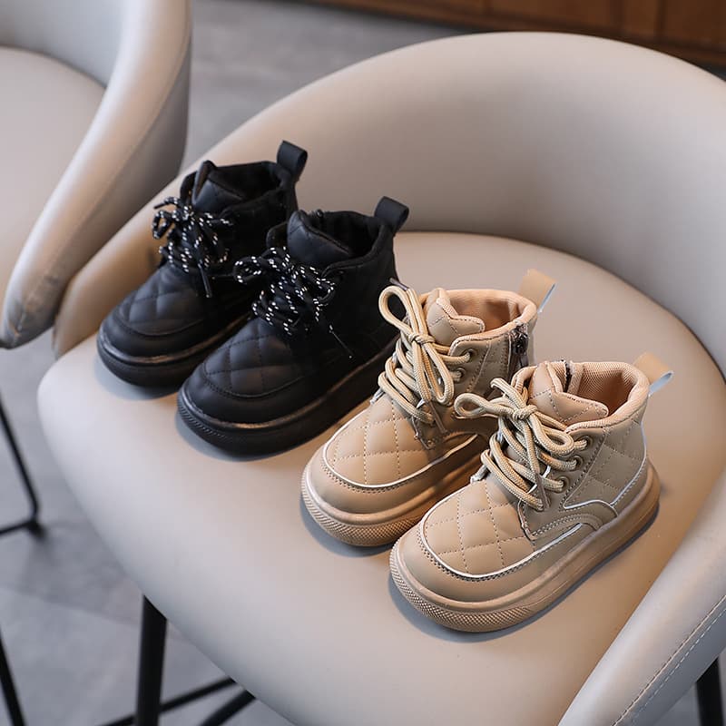 Children's Boots 2025 Autumn/Winter New Boys' Plaid Side Zipper Baby Single Boots Girls' Cotton Boots Warm Shoes