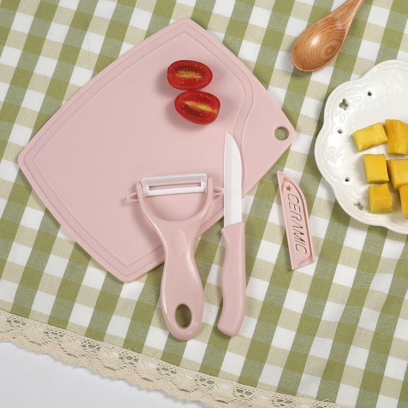 Outdoor Picnic Ceramic Fruit Knife Set 3-Piece Kitchen Cutting Board Multifunctional Fruit and Vegetable Knife Kitchen Utensils
