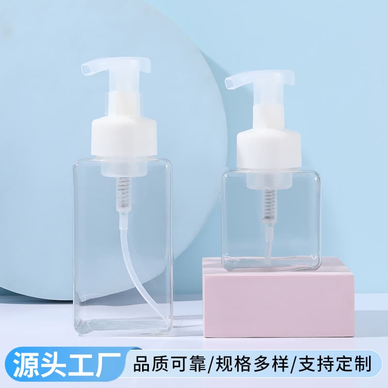 One-piece minimum order transparent square pump foam bottle, hand soap multi-size care dispensing foam bottle