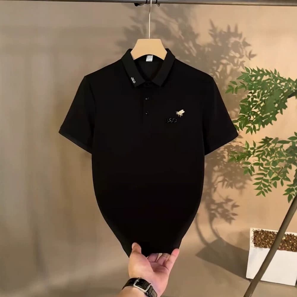 Bee embroidered black polo shirt men's trendy brand casual lapel 2026 new short-sleeved T-shirt men's slim top