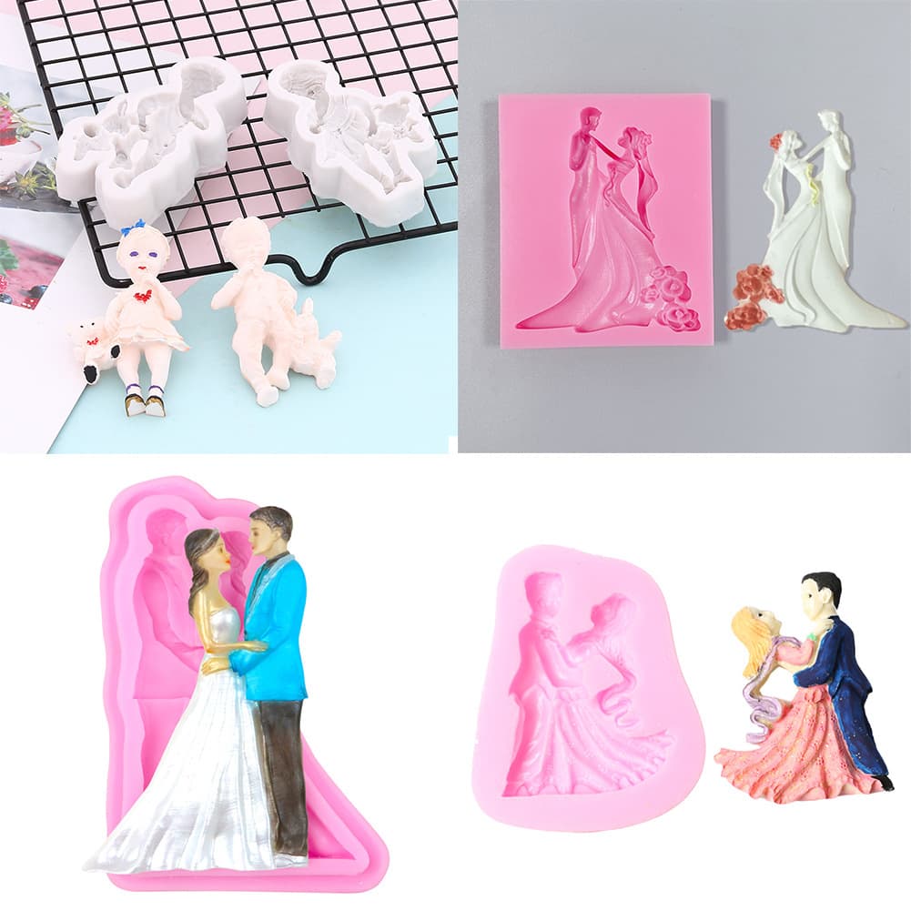 DIY Baby Boy Girl Fondant Silicone Mold Bride Groom Chocolate Cake Decoration Mold