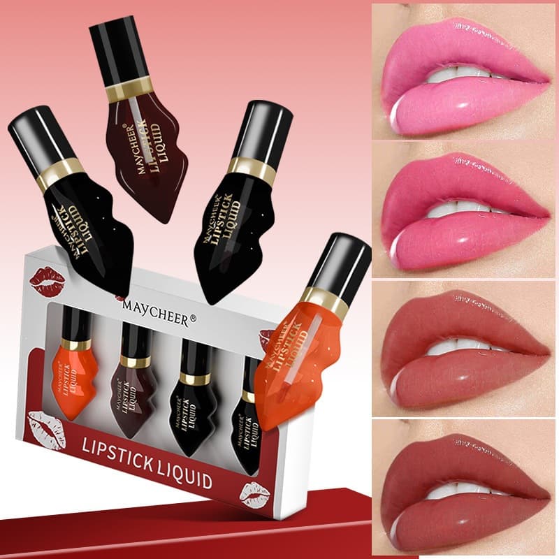 MAYCHEER Lip Gloss Set of 4 with Box Mirror Glossy Moisturizing Liquid Lipstick Waterproof Long-Lasting Cross-Border Trade Full English