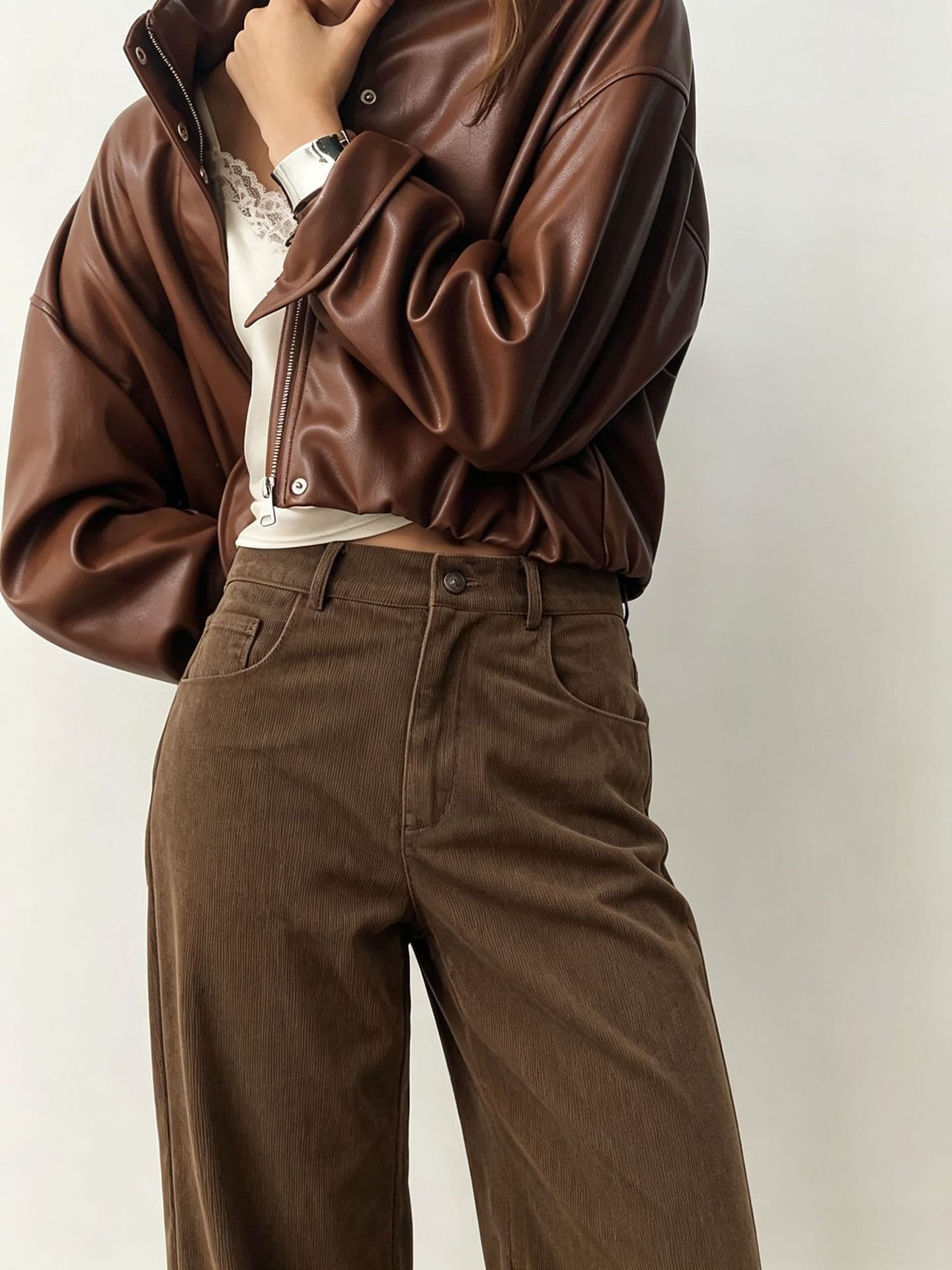 Lazy Style Women's Autumn Winter European American Cross-Border Casual High Waist Slimming Brown Corduroy Wide Leg Pants Source Factory