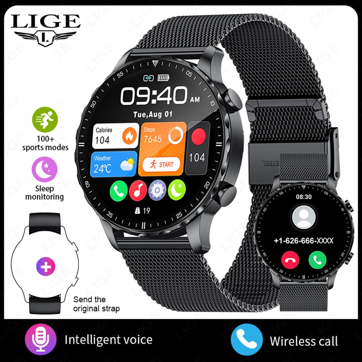 New Multifunctional Large Screen Smart Watch with Step Counting, Waterproof Health Monitoring, and Sports Smart Band for Export