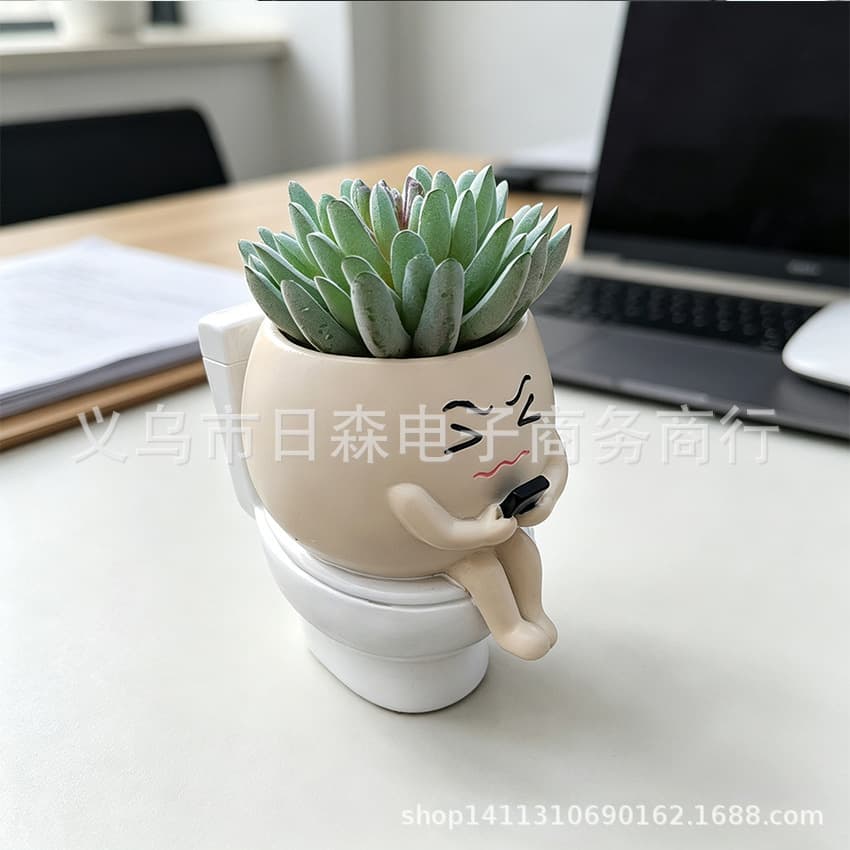 Factory Wholesale Resin Craft Succulent Flower Pot Cross-border Courtyard Balcony Soft Decoration Green Plant Pot Amazon Source