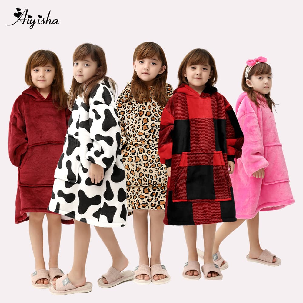 New Fall/Winter Kids' Fleece-Lined Sweatshirt, Cute Cartoon Pattern, Warm Children's Wear, Flannel Animal Print with Hood