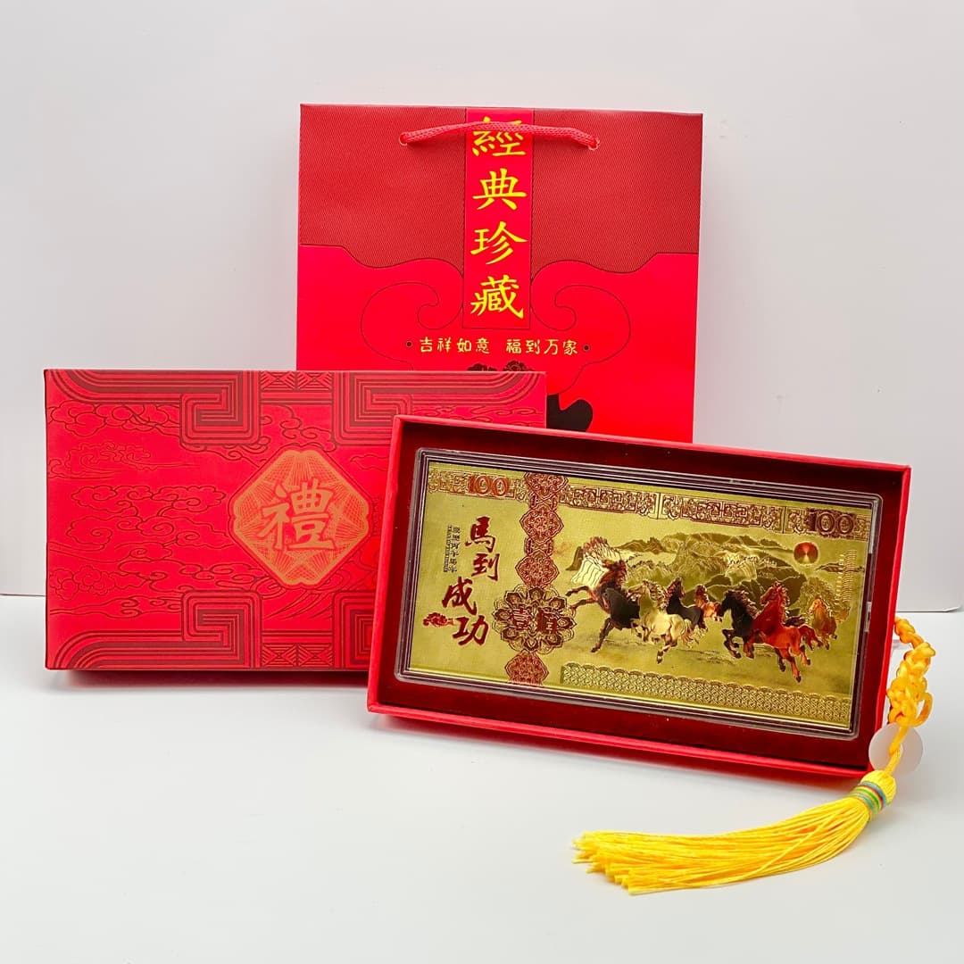 Chow Sang Fook Jewelry Gold Banknote 100 Yuan Commemorative Banknote Acrylic Shell Red Packet Red Packet Gift Instant Money Gift Box