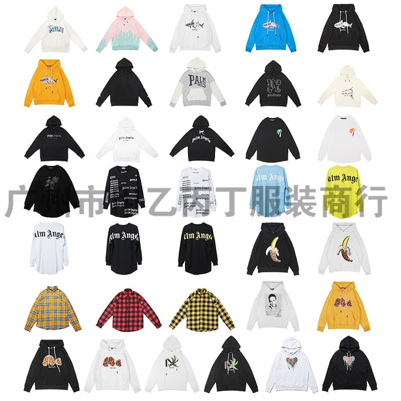 Palm Angels Hoodie Palm Angel Embroidery Broken Shark Print Drawstring Loose Unisex Streetwear Sweatshirt