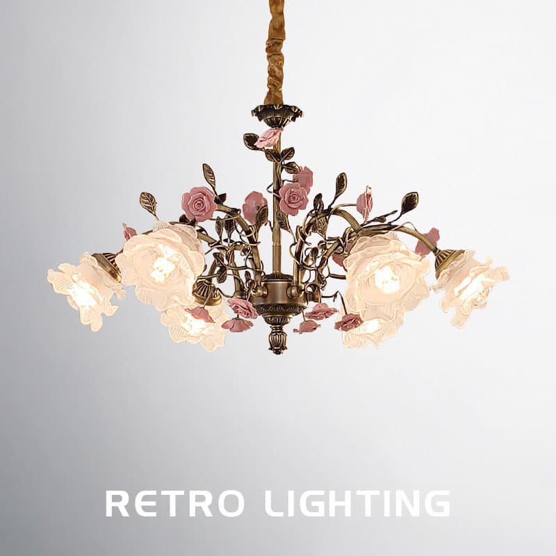 French-style solid brass chandelier, American vintage living room bedroom rose flower romantic rustic medieval restaurant hanging light fixture