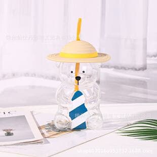 Starbucks Cross-Border Bear Straw Cup Glass Bear Cup Bear Glass Cold Drink Cup with Bow