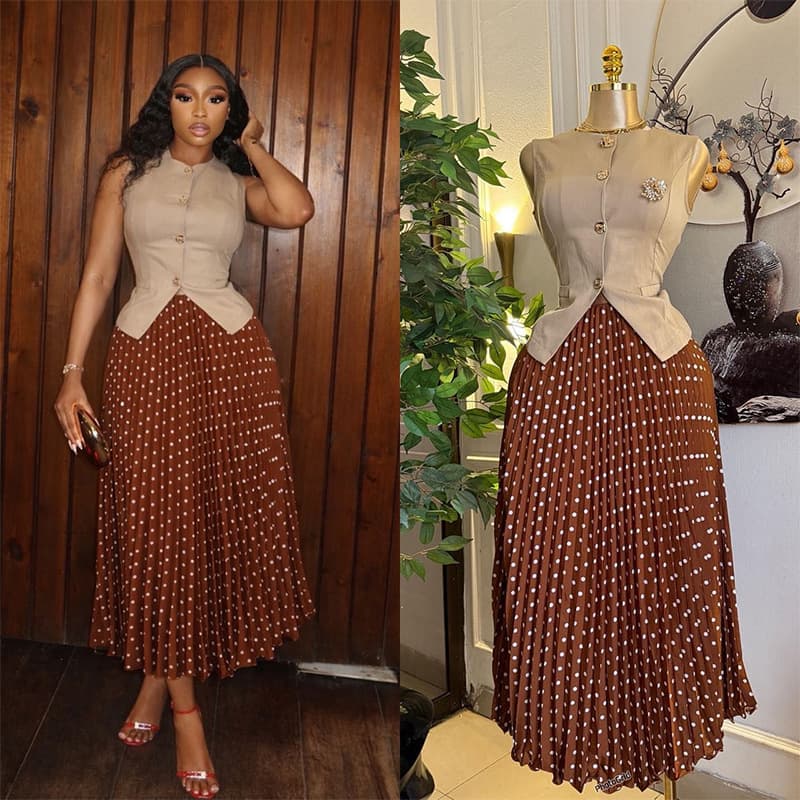 European and American Cross-Border African Women's Clothing 2026 Summer New Elegant Sleeveless Vest Pleated Skirt Set