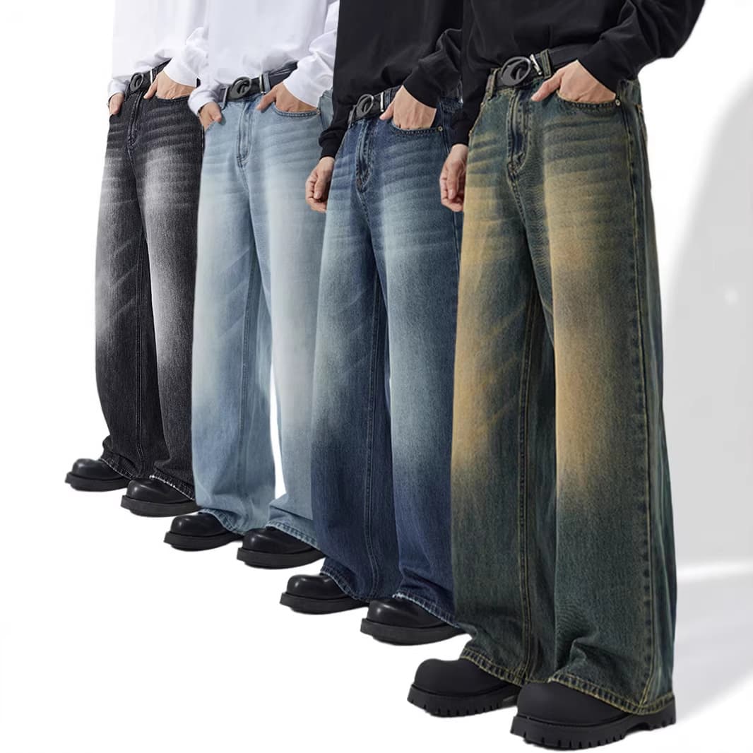 New American Retro Jeans 2026 Spring/Fall Men's Washed Loose Fit Casual Straight Wide-Leg Pants