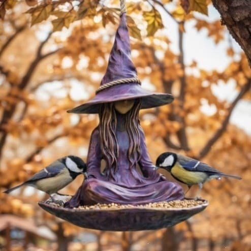 Cross-border hot model Meditating Witch Garden Bird Feeder hanging witch bird feeder
