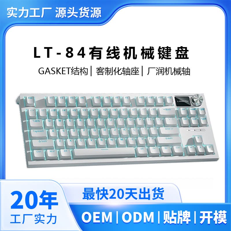 Langtu LT84 Wired Mechanical Keyboard, Customizable Switch Socket, Custom Mechanical Switches, Ice Blue Backlight, Gaming Keyboard