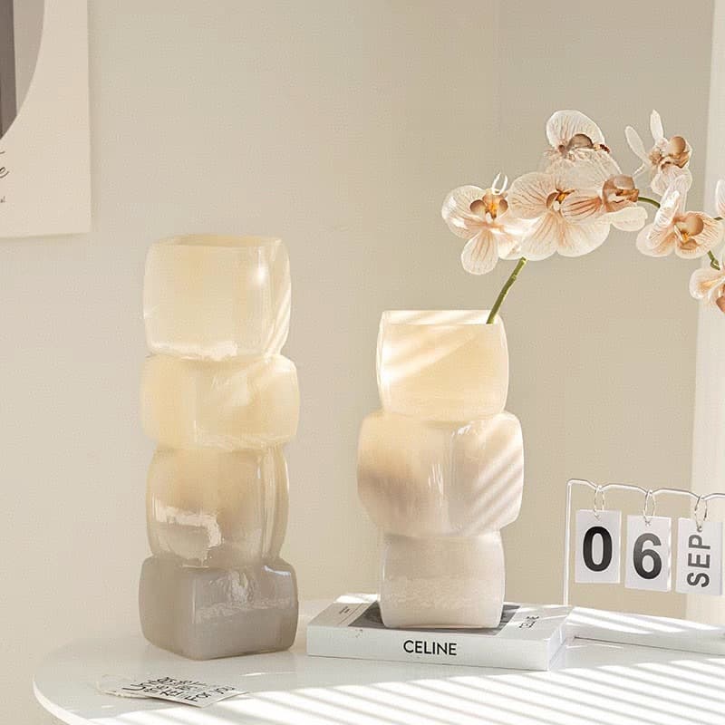 Glass Square Mouth Vase High Appearance Level Home Living Room Bedroom Model Room Vase Flower Arrangement Advanced Sense Decoration